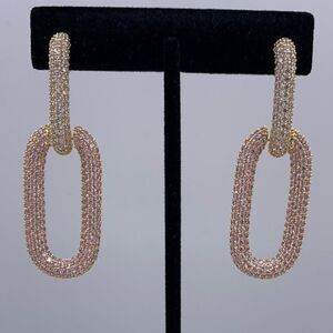 NWOT, earrings, real gold plate, pave, white and pink AAAAA CZ, statement size,